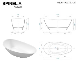 Ванна из искусственного камня Whitecross Spinel A 0209.150070.100 150x70см белый глянец